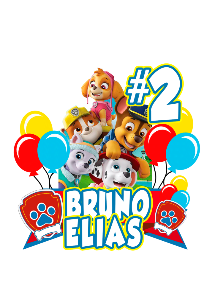 paw patrol BRUNO ELIAS feliz cumple topper paw patrol topo de bolo