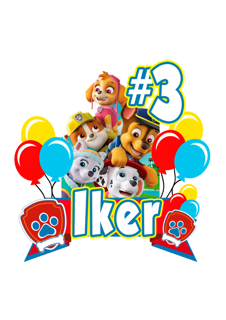 paw patrol iker 3 feliz cumple topper paw patrol topo de bolo