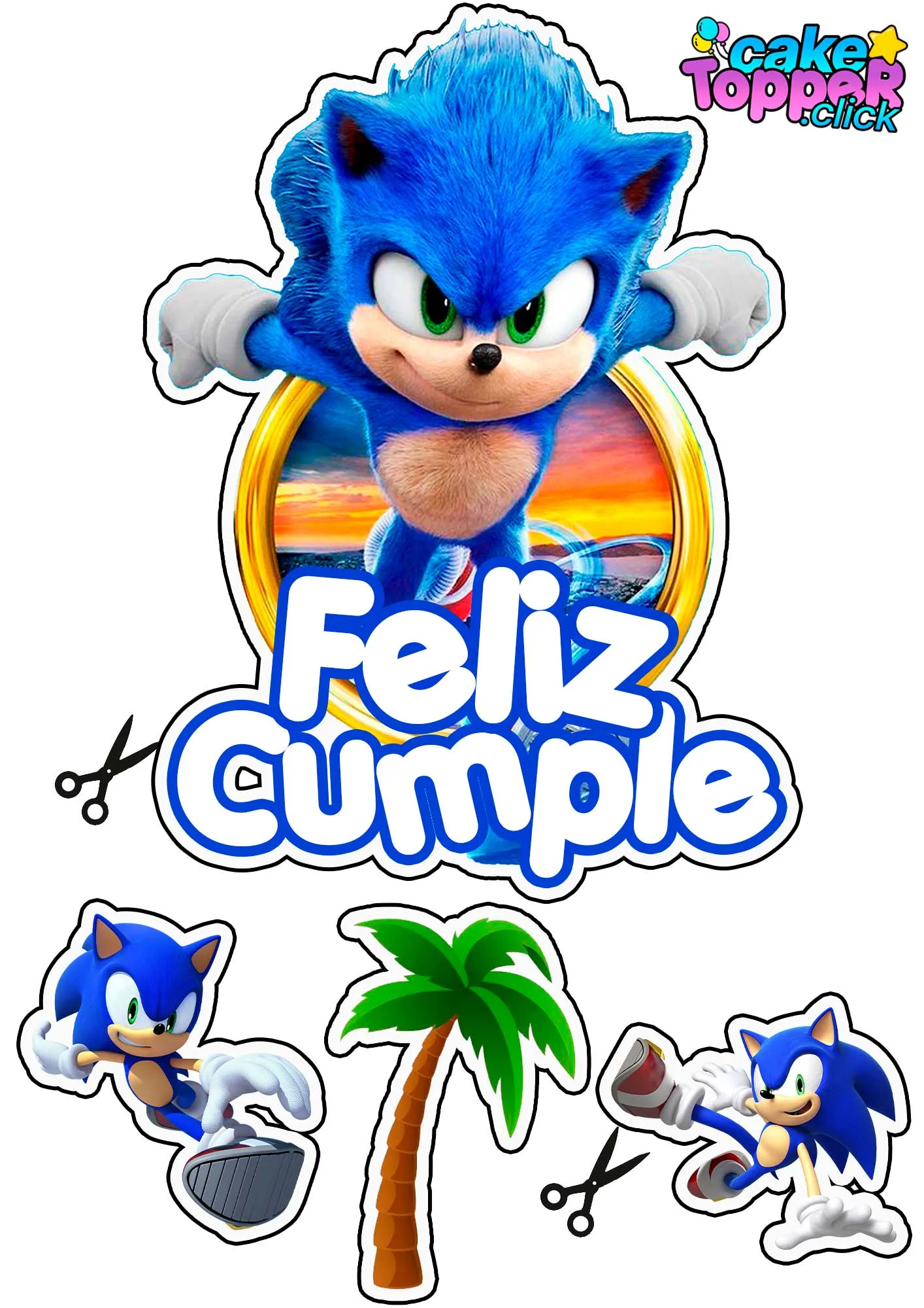 Sonic - Topper - Banderines - Stickers - Cupcake Toppers - GRATIS!