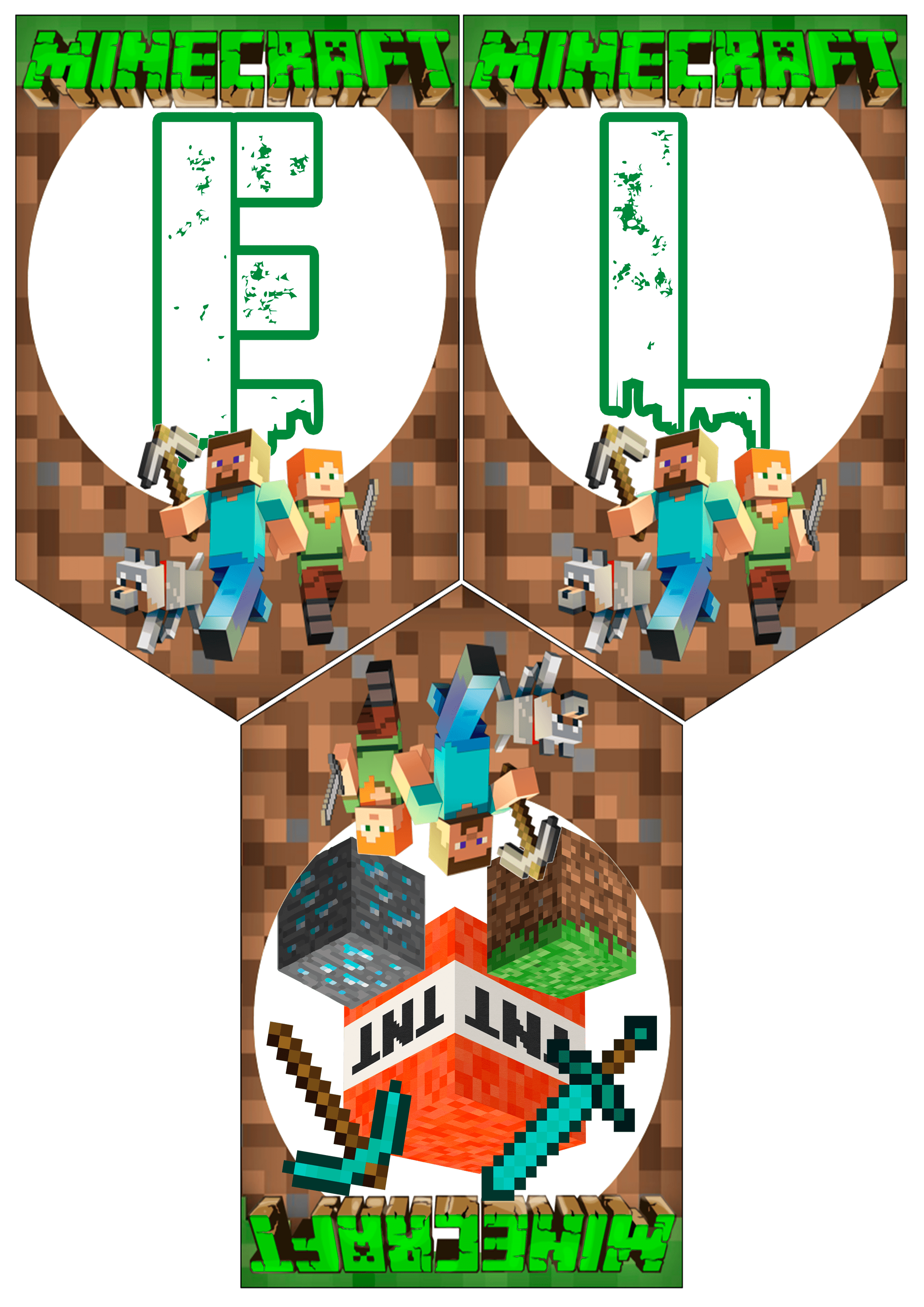 Cartel y Banderin, Decoracion Cumpleaños #minecraft #minecraftparty  #minecraftdecorations #cumpleminecraft