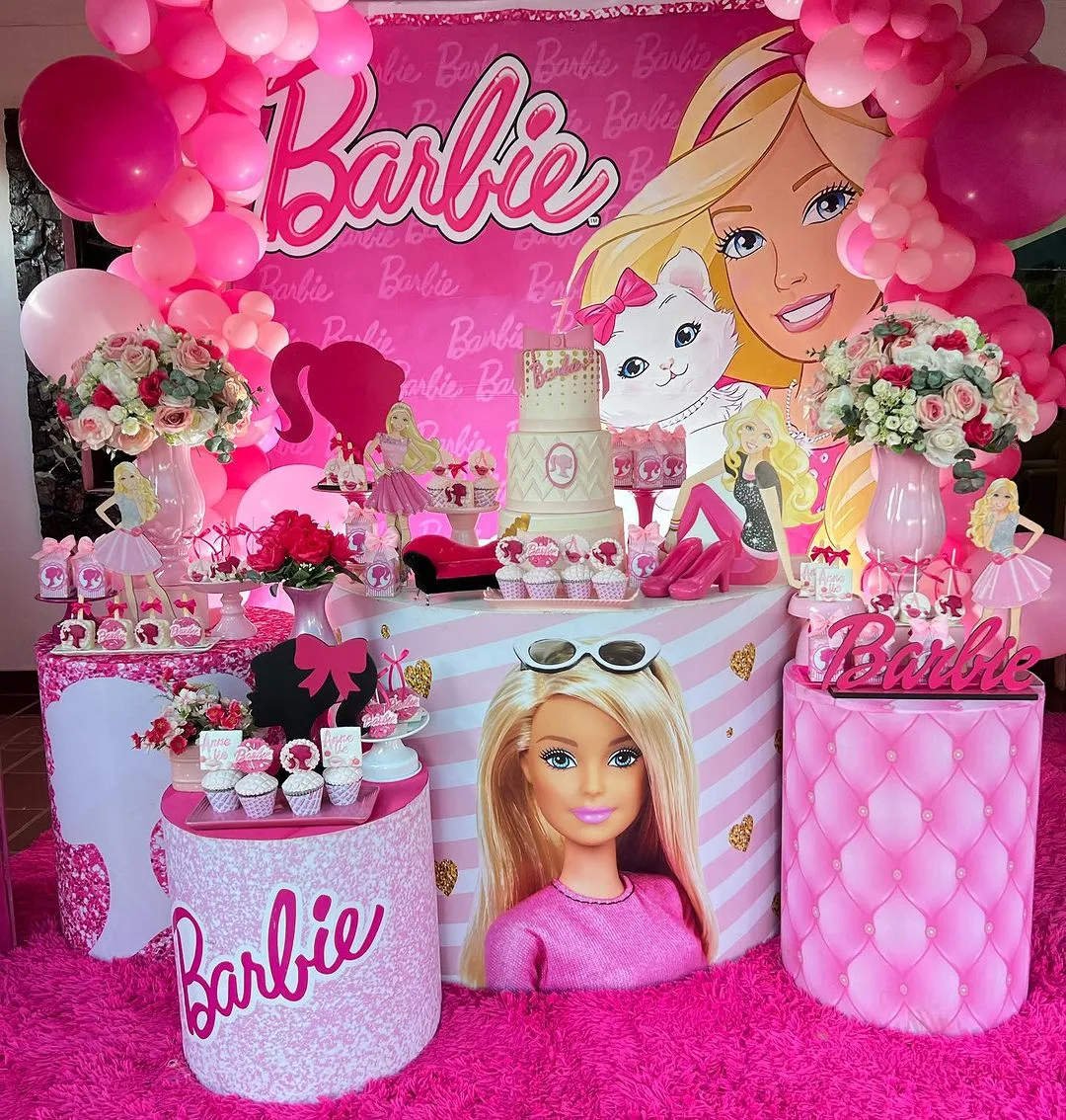 Party Decorations Banner for Barbi, Ballons caketopper for Girl Pink Barbi  dreamhouse, Sweet Party Girl Favors, Pink Table Decoration, caketopper