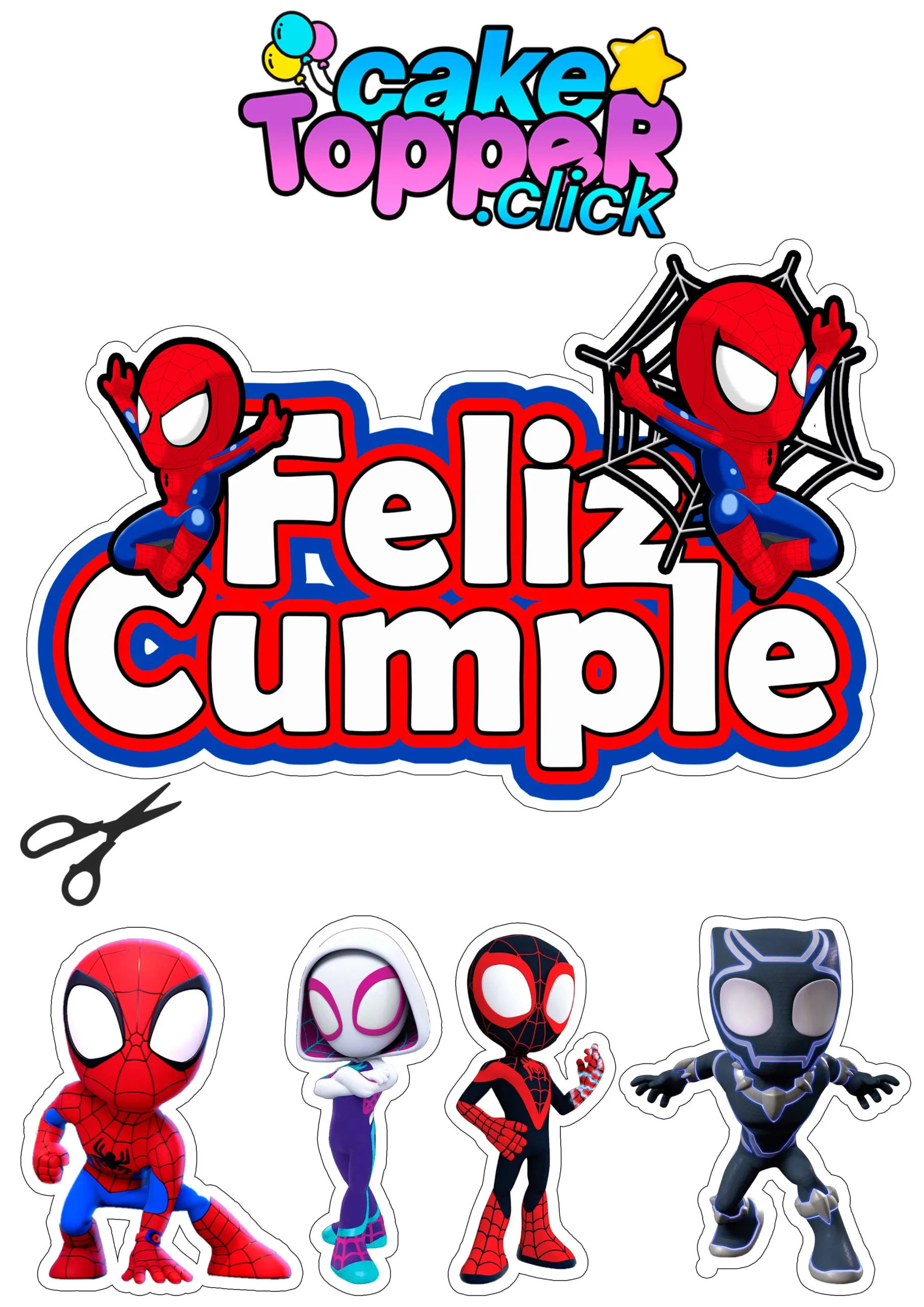 Pack Cumpleaños Spiderman Toppers Cinta y mas - Redsale