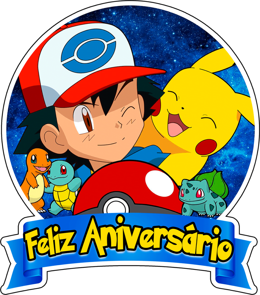 Feliz Aniversário topper de bolo Pokemon png