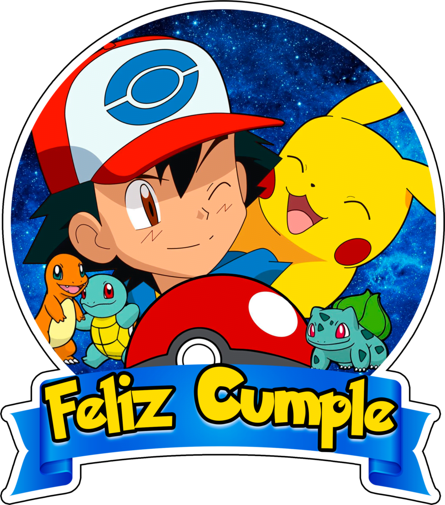 Feliz Cumple topper Pokemon png kit imprimible cumpleaños pokemon