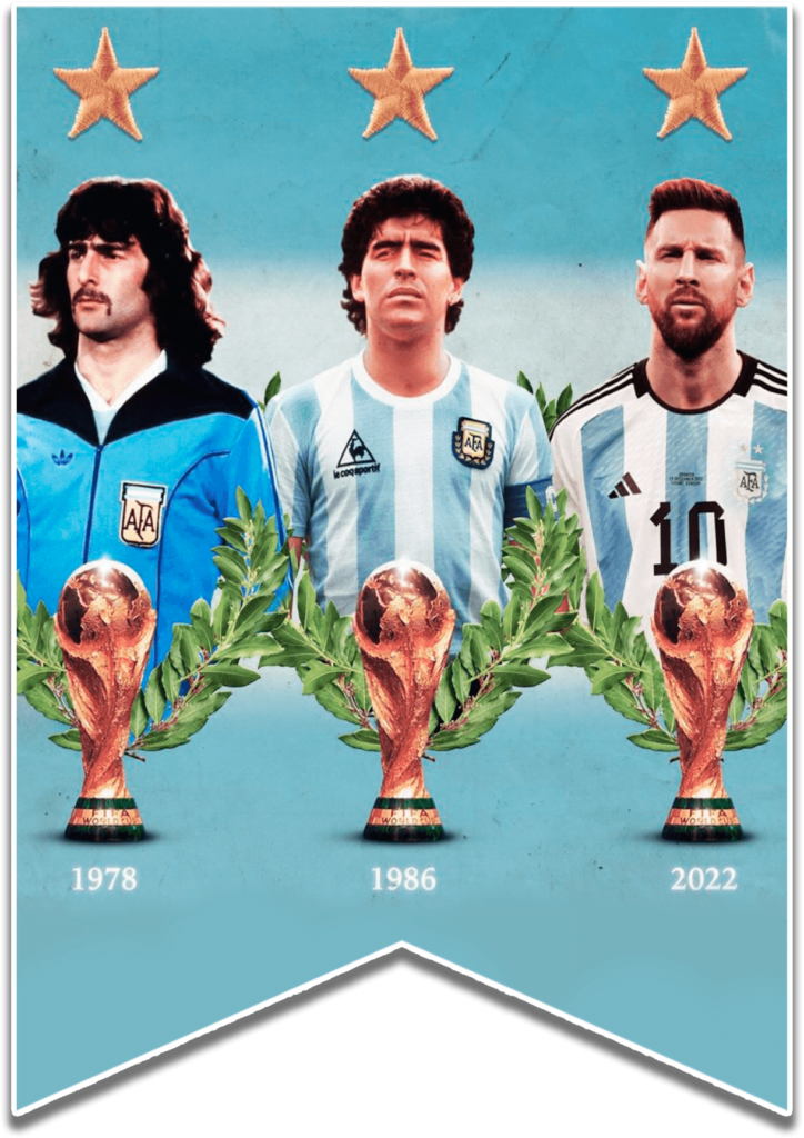 Kempes-Maradona-Messi- argentina campeon mundiales para imprimir