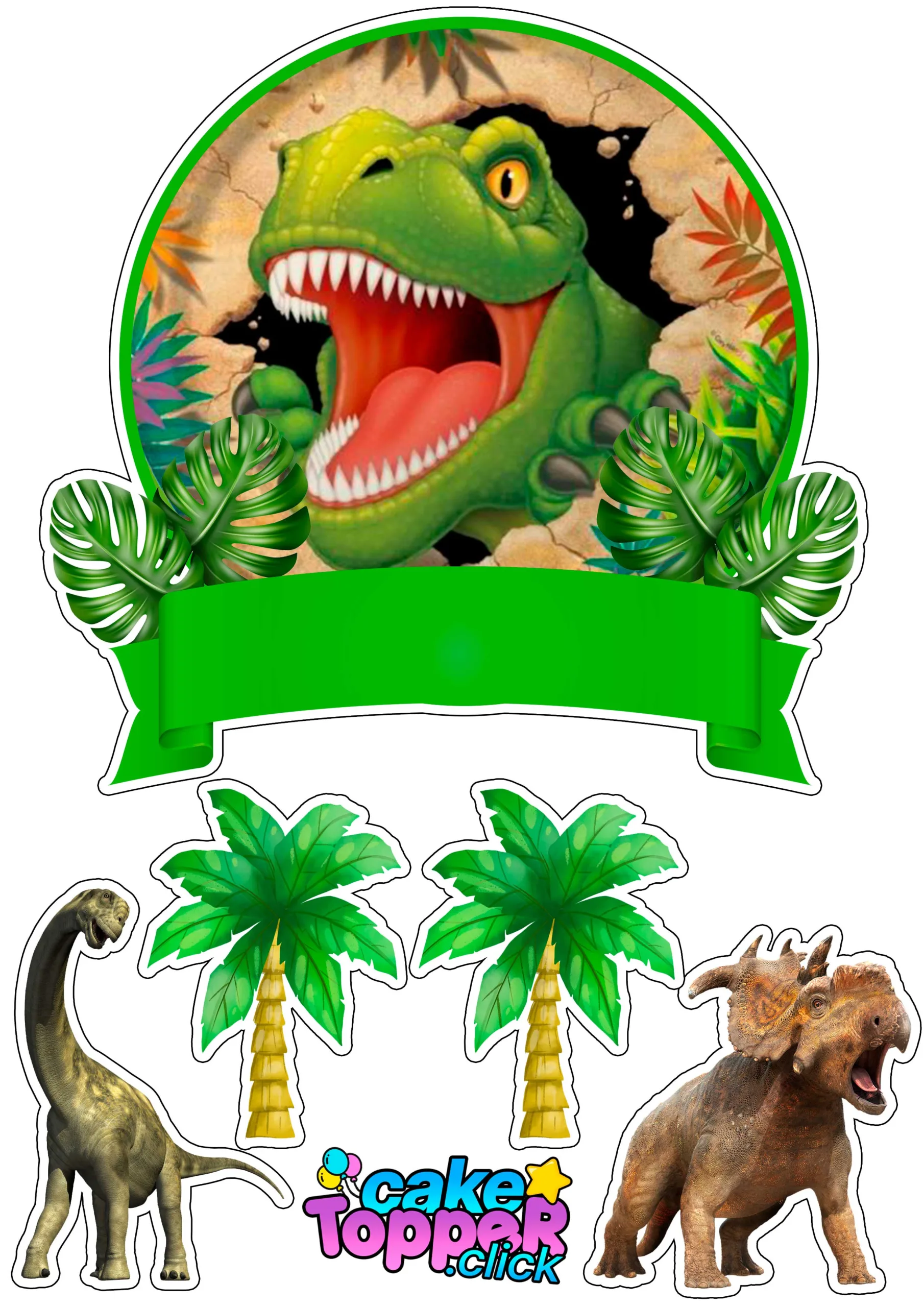 Topo De Bolo Bandeirinhas Dinossauros 02 Jogos Decorativo - Sanja