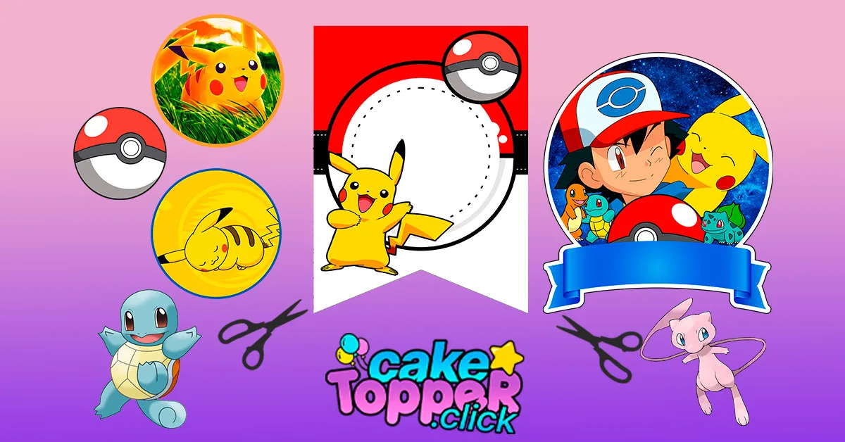 Pikachu Pokemon Birthday Cake Topper Template Printable DIY