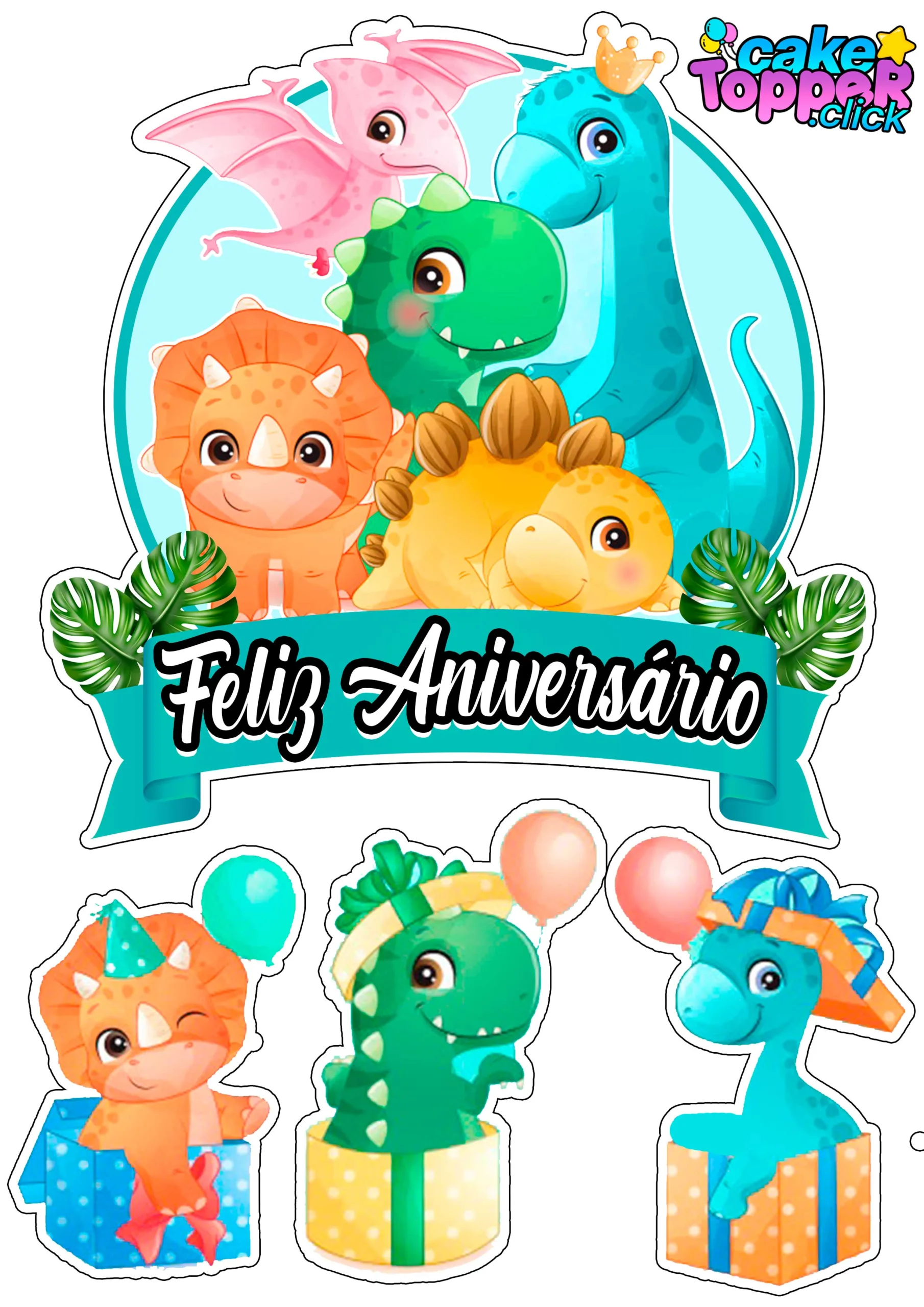Topo De Bolo Bandeirinhas Dinossauros 02 Jogos Decorativo - Sanja