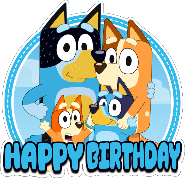 Bluey Happy Birthday Cake Topper png