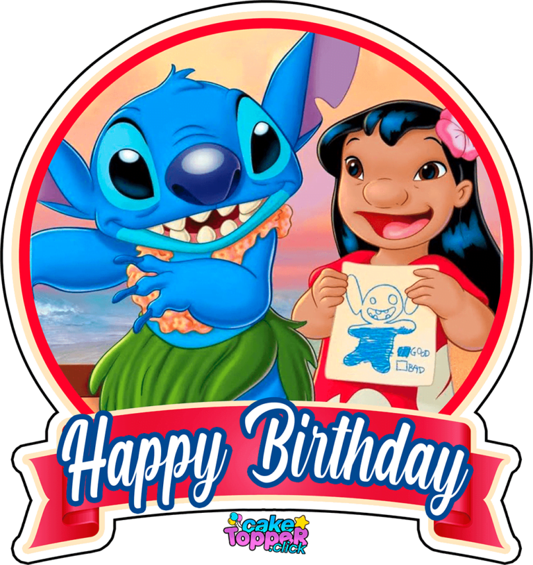 Happy Birthday Lilo & Stitch Cake Toppers Print PNG