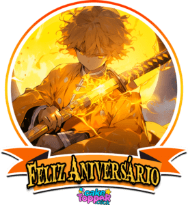 Feliz Aniversário Zenitsu topo de bolo demon slayer Kit para impressão do Demon Slayer