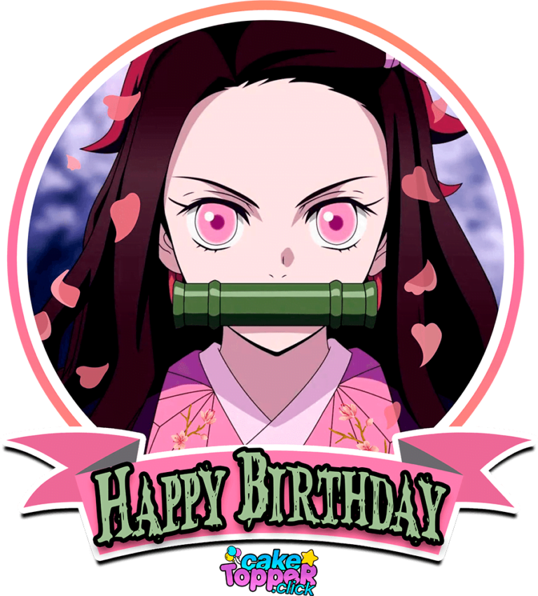 Happy Birthday Nezuko Demon Slayer Cake Topper PNG kimetsu no yaiba Transparent