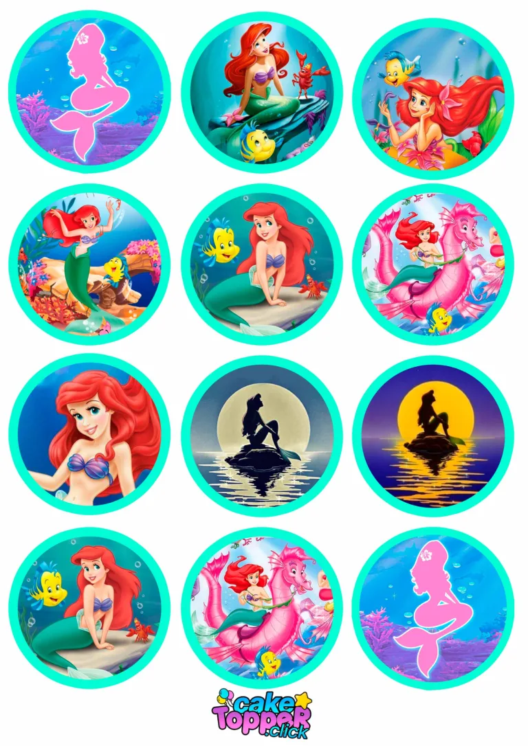 Kit-imprimibles-little-mermaid-ariel-Sticker-Sticker-de-sirena-Ariel-Adesivos-pequena-sereia-Ariel-PNG-KIT