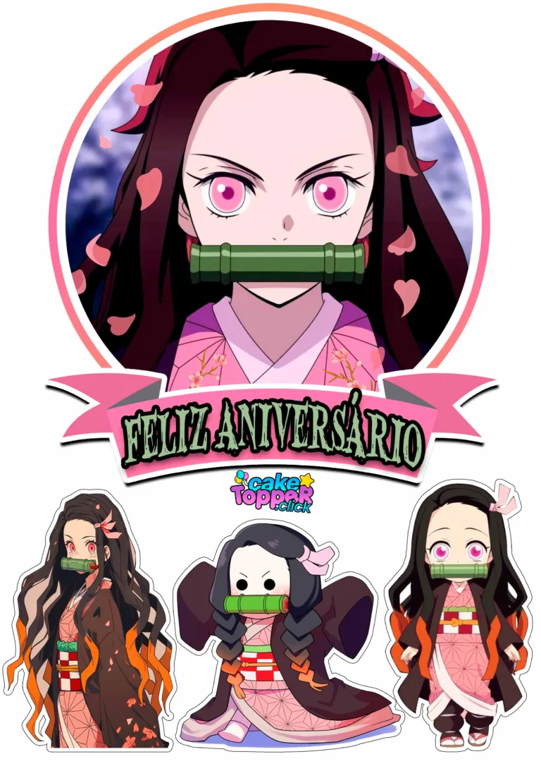 toppo-de-bolo-nezuko-Demon-Slayer-Fazendo-a-festa-gratis Kit para impressão do Demon Slayer