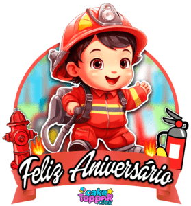 Feliz Aniversário topo de bolo bombeiro PNG