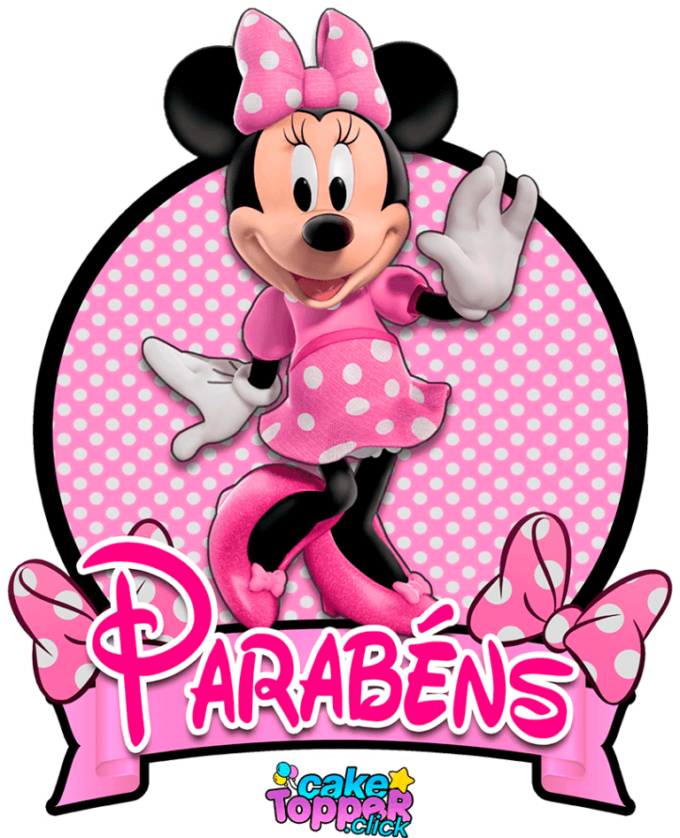 Parabéns_topo de bolo minnie rosa