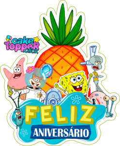 Topo de bolo Bob Esponja fazendo festa PNG