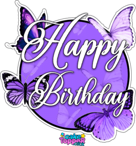 happy Bithday Printable Cake topper butterfly PNG Purple