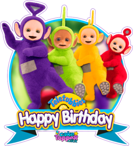 Teletubbis Happy Birthday cupcake topper PNG