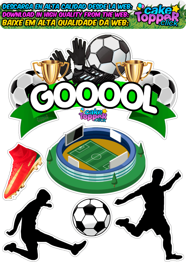 Diseño 3 Goool cake topper soccer FUTBOL futebol party