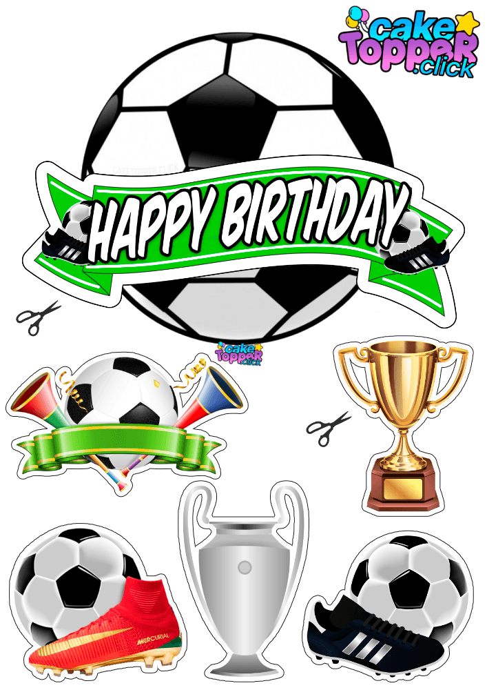 Happy Birthday Cake topper for soccer - ball printable ideas free