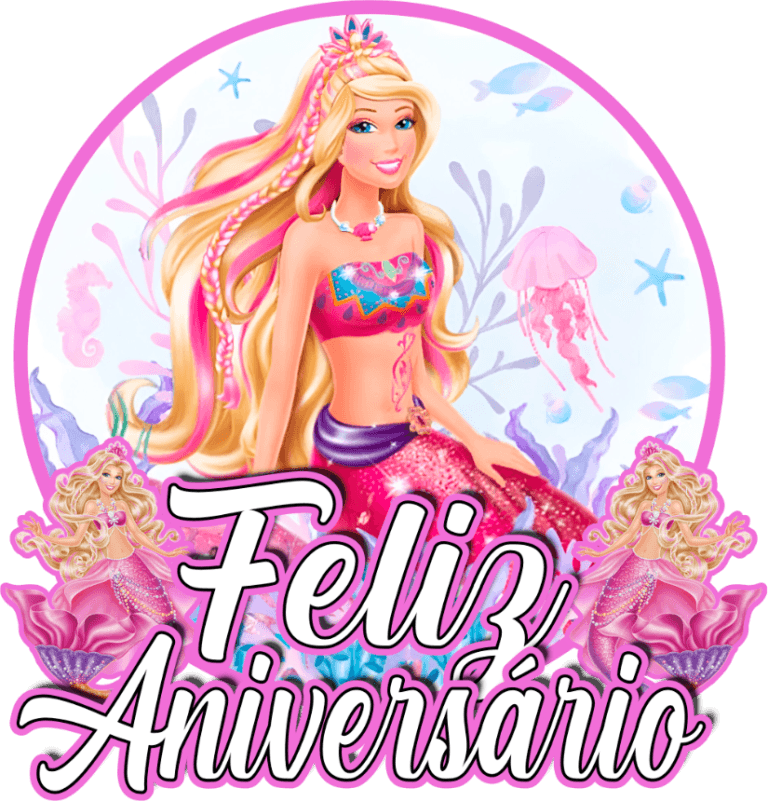 feliz aniversario topo de bolo barbie sereia png