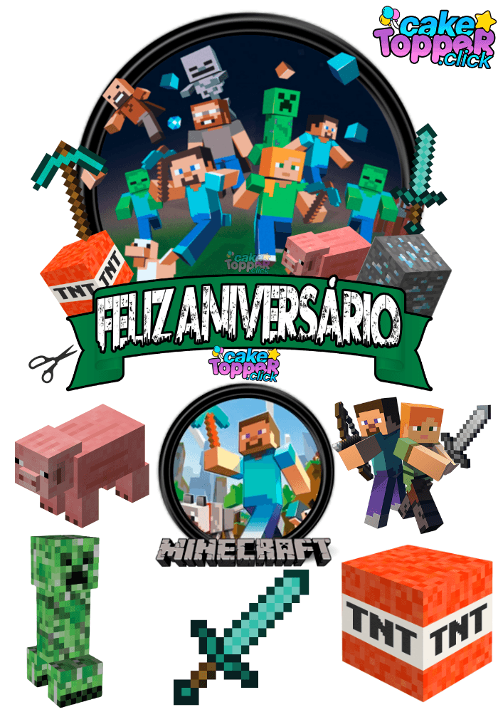 topper de bolo minecraft feliz aniversario fazendoafesta topo de bolo minecraft para imprimir