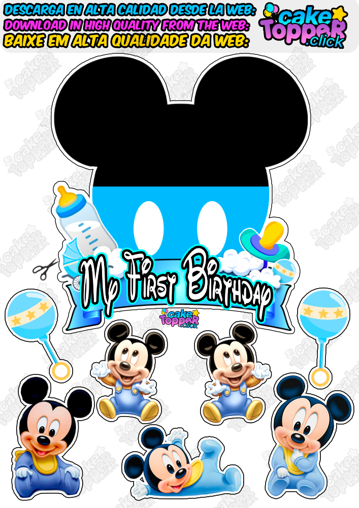 Baby mickey mouse My First Birthday cake topper printable ideas