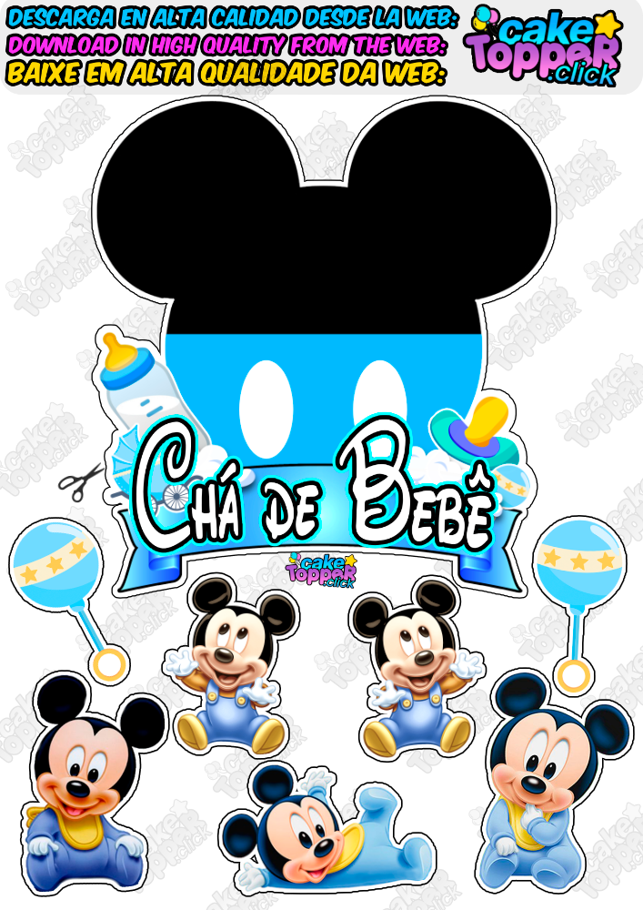 chá de bebê do mickey bebe topo de bolo