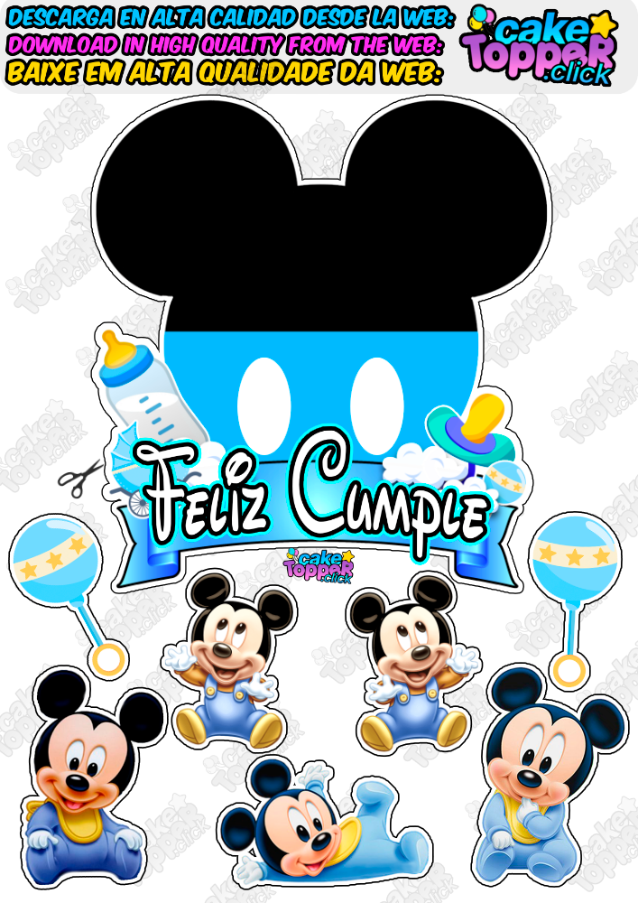 mickey bebe Feliz Cumple imagen cake topper para imprimir