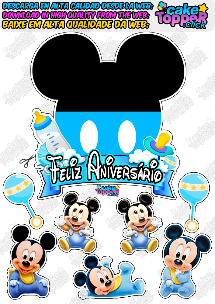 mickey beby feliz aniversário topo de bolo gratís