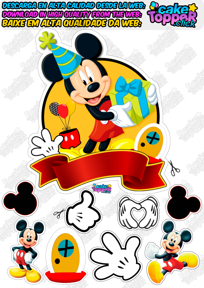 mickey cake topper adorno de tarta para imprimir mickey topo de bolo​ Toppers de Mickey Mouse