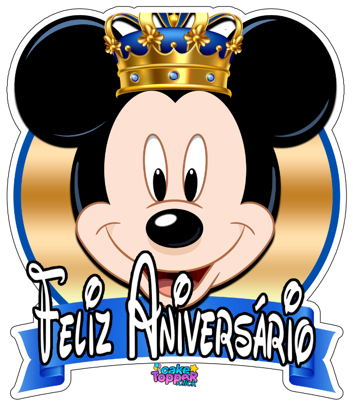 mickey príncipe azul​ TOPO DE BOLO FELIZ ANIVERSARIO disney