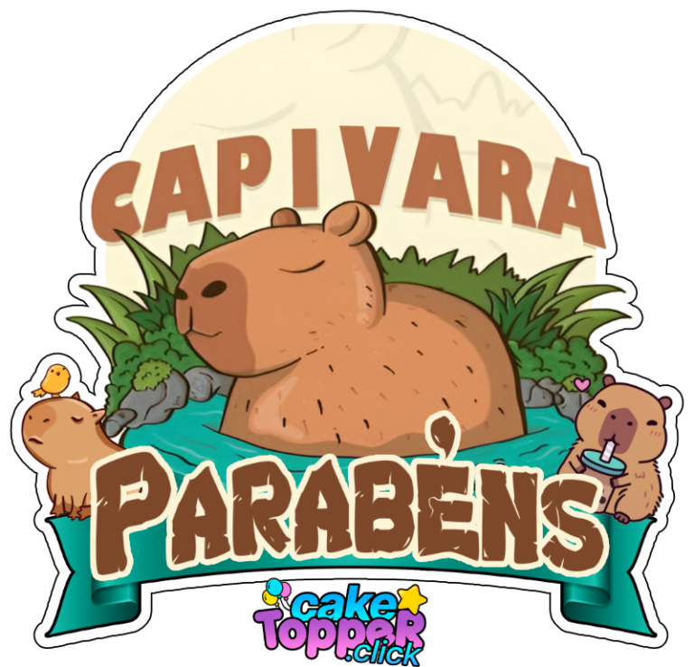 topo de bolo capivara com a frase parabéns só em formato png de alta qualidade