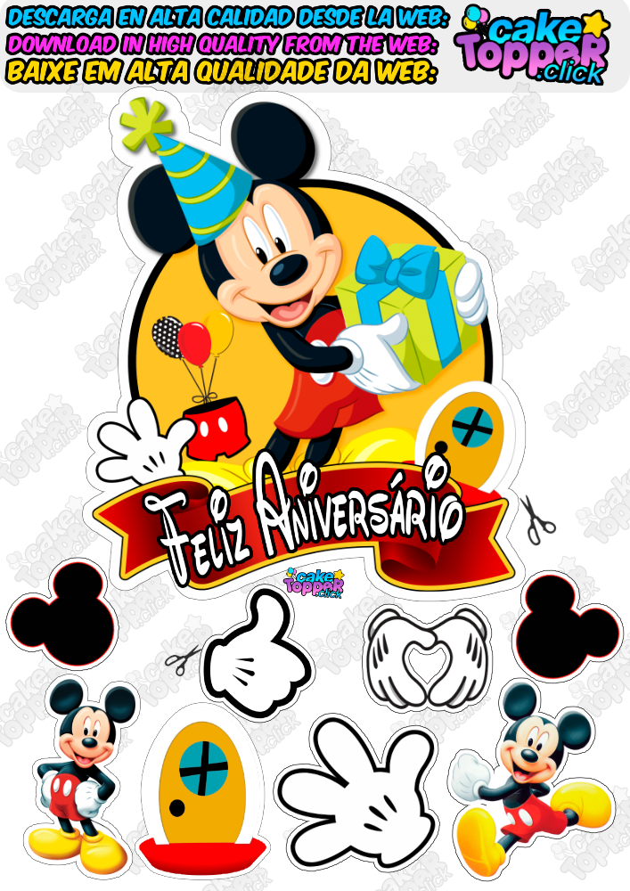 topo de bolo do mickey para imprimir​_FELIZ ANIVERSÁRIO