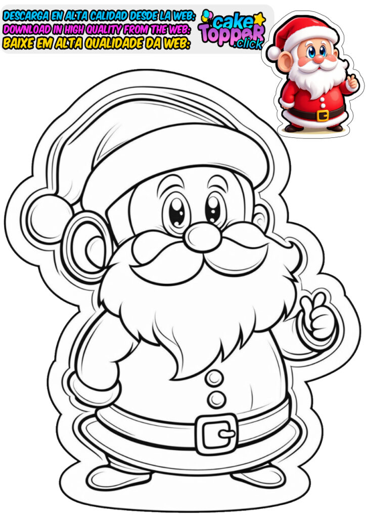 Papá Noel para colorear, tamaño A4, gratis.