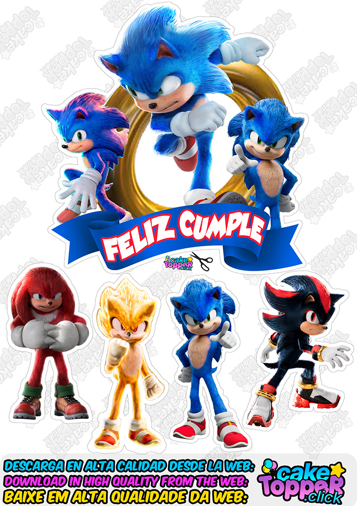 Sonic Cake topper click Feliz Cumple para imprimir gratis