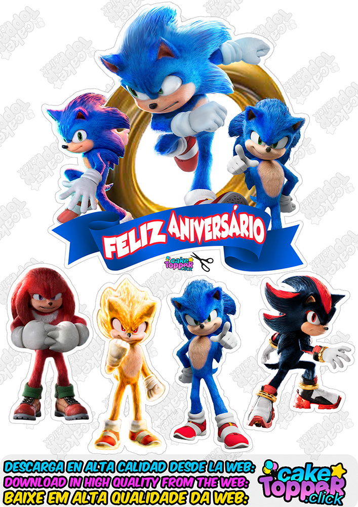 Sonic Cake topper click feliz aniversário topo de bolo