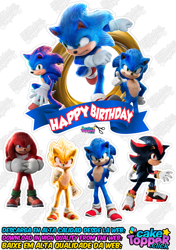 Sonic Cake topper click happy birthday printable ideas EN