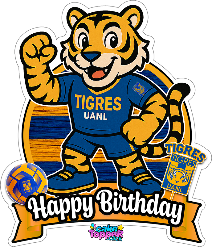 Happy Birthday Tigres UANL Cake Topper png